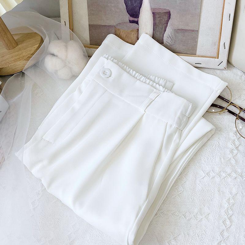 Pantalones Rectos Cropped de Cintura Alta para Mujer Primavera/Verano 2026 con Cintura Elástica Trasera