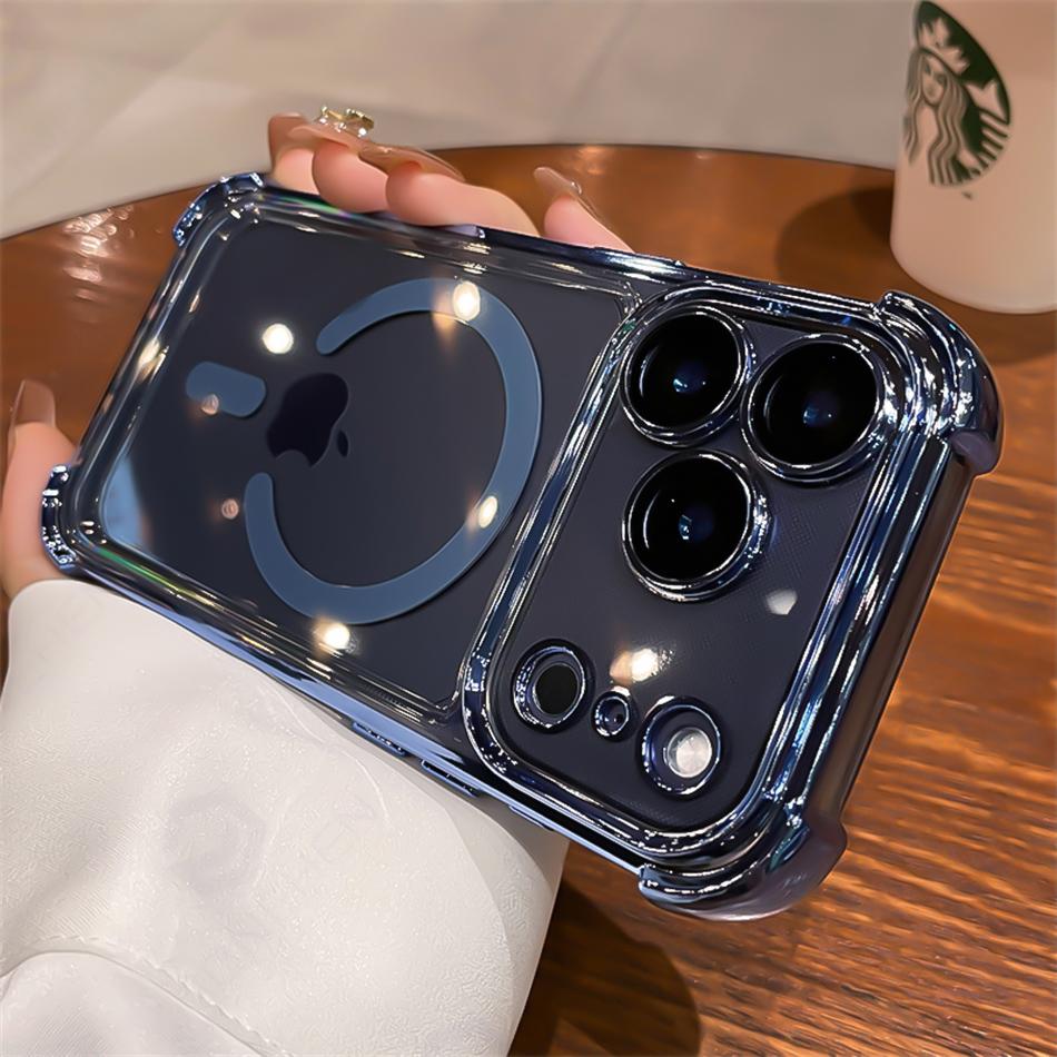

Plating Transparent Phone Case For iPhone 17 Pro Max 13 12 11 16 Pro Air 14 15 Plus For Magsafe Wireless Charger Protector Cover iPhone 13