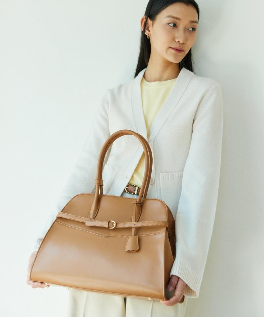 Komorebi Museum B03-3 Cow Leather Classic Buckle Libby Tote Bag_Leather Beige