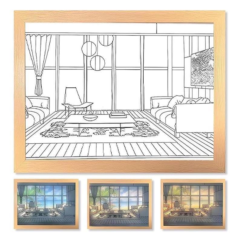 LED Night Light Decorative Light Painting USB Plug Dimming Wall Artwork Table Lamp Gift Indoor Sunlight Window Wooden Photo Lamp