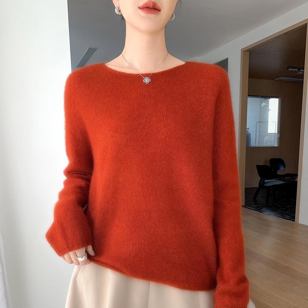 Elegant One-Shoulder Mulberry Silk Cashmere Sweater for Women - Slimming Autumn/Winter Knit Base Layer