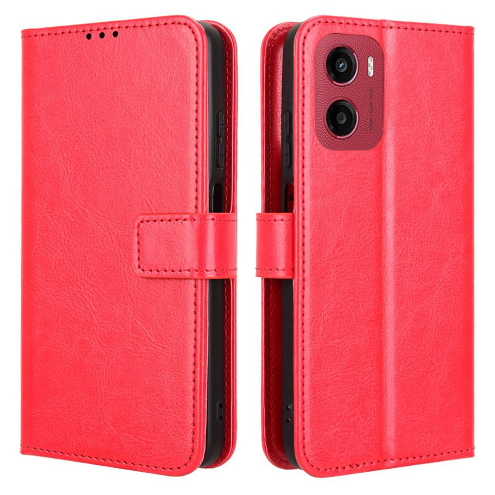 

For Motorola Moto G05 4G/E15 4G Case Crazy Horse Texture PU Leather Phone Wallet Cover Red