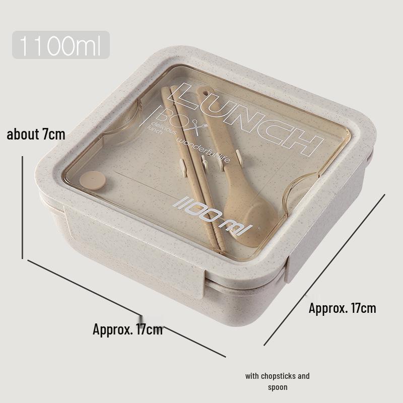 Microwavable Japanese-Style Wheat Straw Lunch Box Set with Compartments for Students and Office Workers