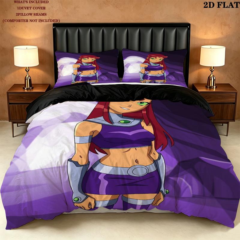 Tits Teen Titans Pattern Bedding uilt Set uilt Cover Pillowcase Home Decoration Birthday Gift (1 * duvet cover + 2 * pillowcase without core)