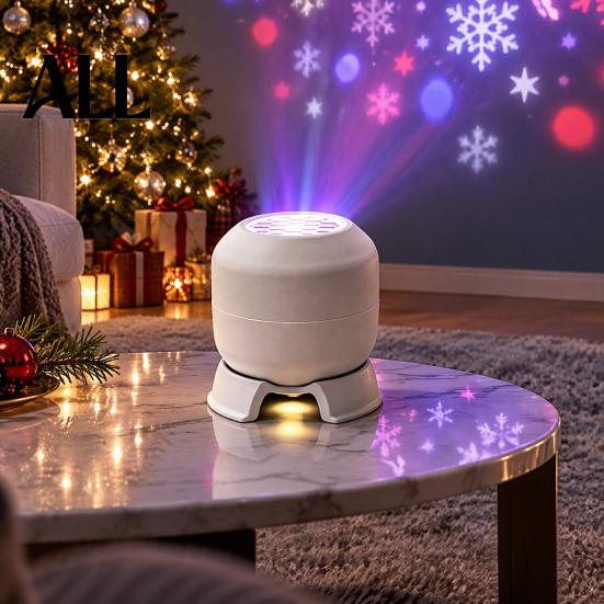 Festive Wall Projector Christmas Light, Dynamic Rotating Indoor Projection Lamp with Static Snowflake Reindeer Snowman Pattern for Ceiling Holiday