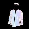 Spring/Autumn Reflective Silver Jacket - Hip Hop Style, Loose Fit, Luminous Outerwear for Night Running