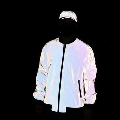 Spring/Autumn Reflective Silver Jacket - Hip Hop Style, Loose Fit, Luminous Outerwear for Night Running