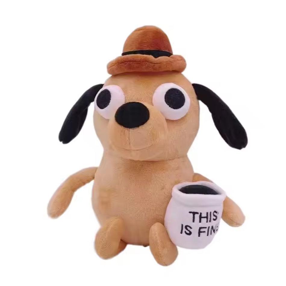 1/10pcs This Is Fine Meme Coffee Dog Plush Toy Soft Stuffed Doll Stuffed Plush Animals Kids Toy Gift for Children Boy Birthday