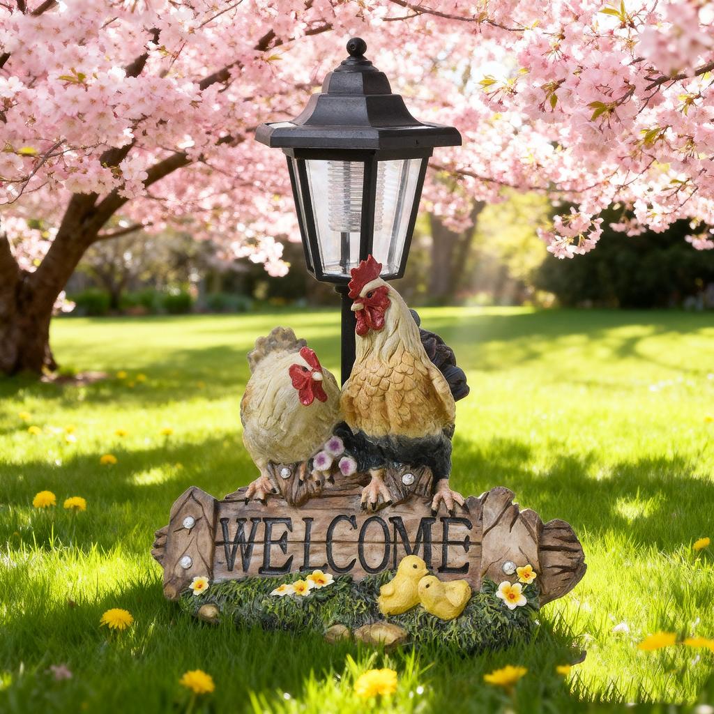 Happy Rooster Solar Outdoor Light Statue