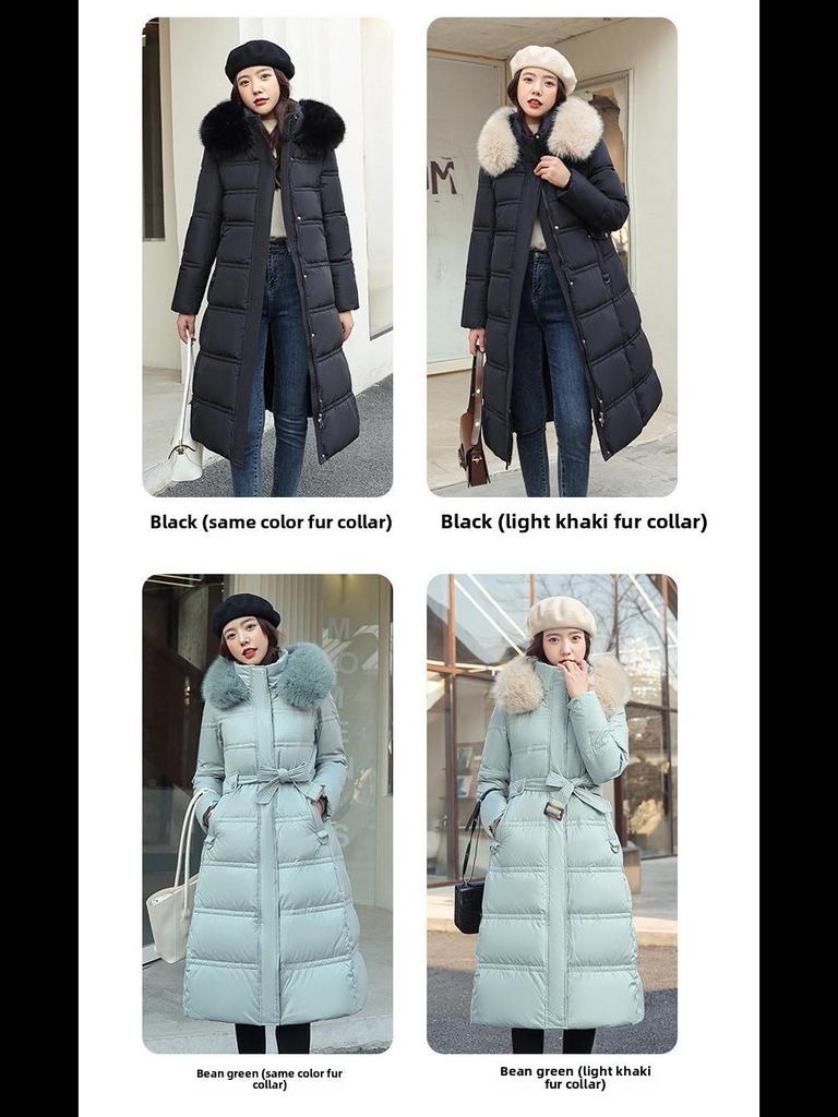 Korean Style Long Winter Cotton Coat with Large Fur Collar for Women – Thick, Loose, Over-Knee Design, Plus Sizes Available.