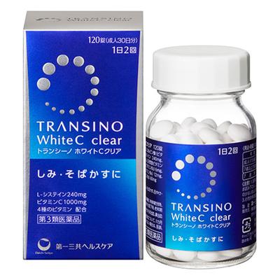 Transino White C Clear 120 tabletta (Hatékony a szeplők halványításában a test belsejéből, az egész testre, valamint az arcra is hat.)