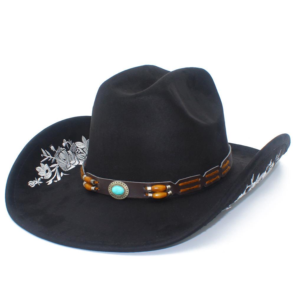 Heavy industry three-dimensional embroidery cowboy hat, European and American western style warped edge sunshade top hat, fashionable suede knight hat