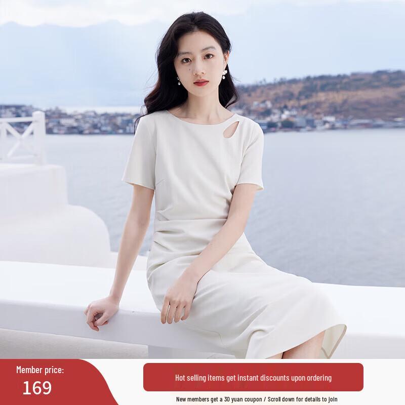 Xiangying 2025 Summer Hepburn Style Elegant Midi Dress L
