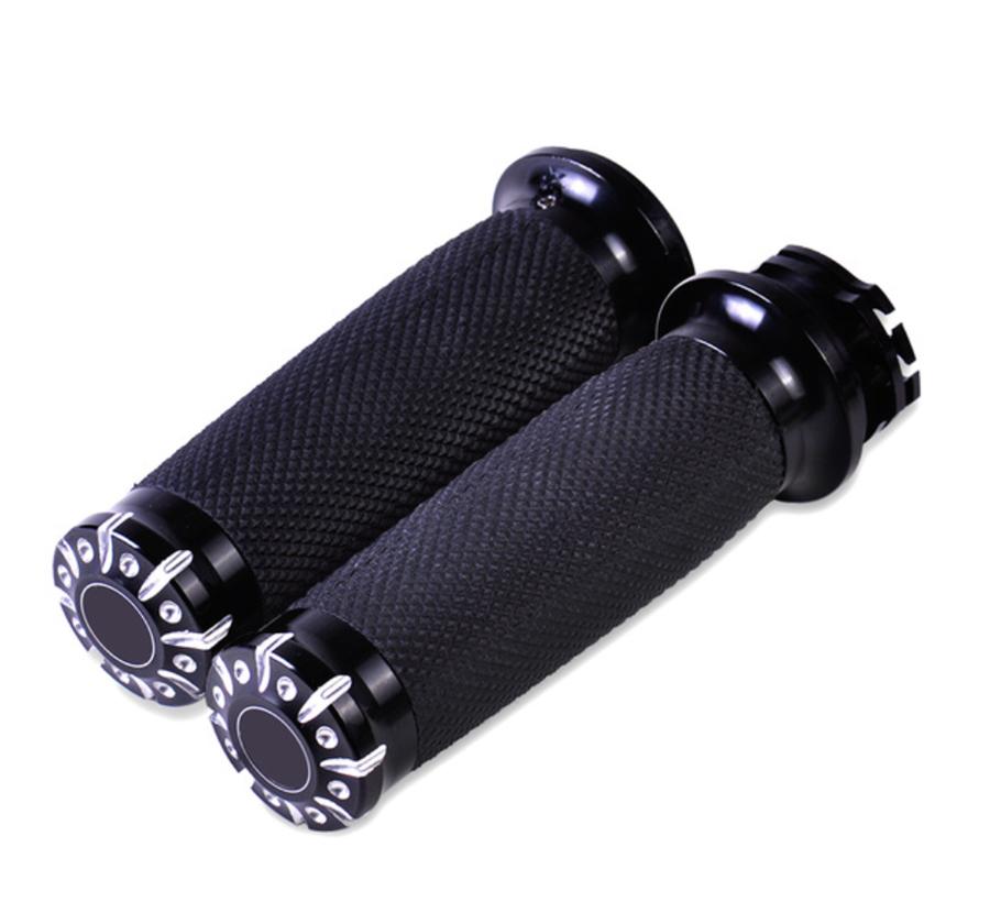 Black CNC 1" Motorcycle Handle Bar Hand Grips For Harley-Davidson Cruiser Chopper