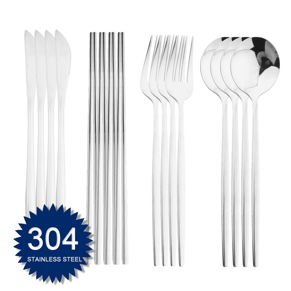 Sada příborů 304 z nerezové oceli 16ks Nádobí Zlaté příbory Kuchyňský nůž Vidlička Lžíce Hůlky Večeře Základní nádobí Kuchyň