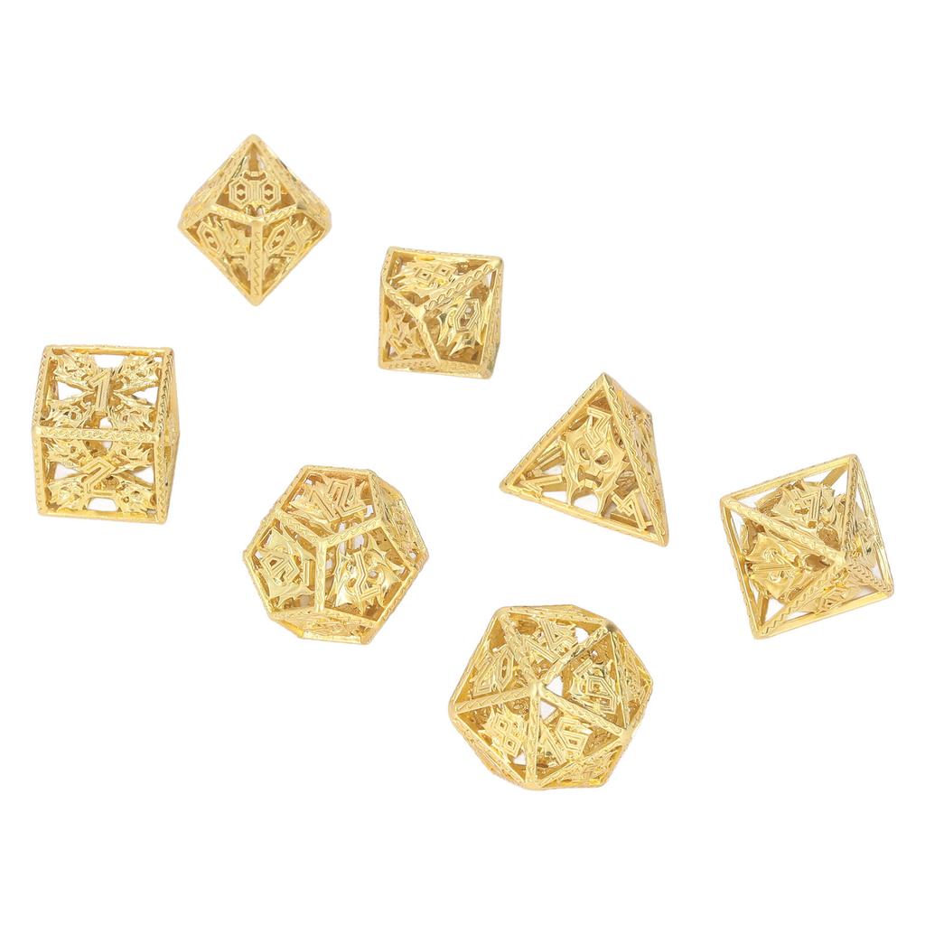 7PCS Hollow Dice Polyhedral Copper Exquisite Hand Polished Delicate Pattern for Role Playing Games