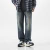 Retro loose American street jeans men's and women's casual fat mopping pants washed blue retro straight pants