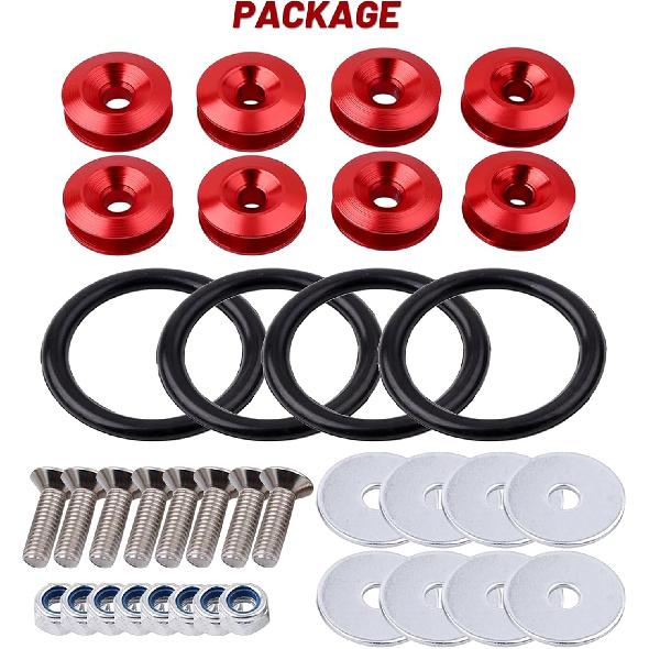 Bumper Quick Release Kit, 4 Sets Quick Release Bumper Clips Fasteners Band, Front Bumper & Rear Bumper Fender Repair Kit (Red)