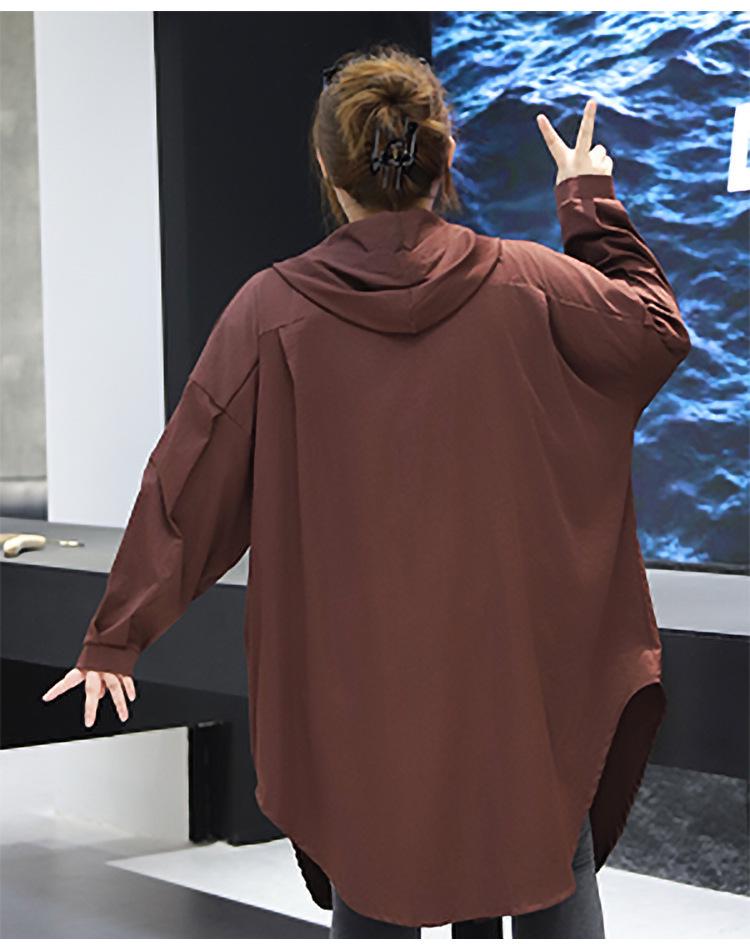 Plus Size Women's Hooded Long Sleeve Midi Trench Coat 300 Jin Fat MM Slimming Jacket