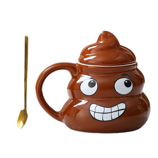 Ceramic Poop Cup 500ml Creative Coffee Mug with Spoon Comfortable Grip Tea Mug Novelty Drinkware Gifts