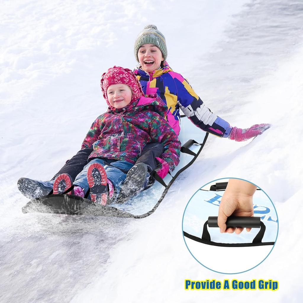 45"×17" Faltbarer Schnee Schlitten, Platz für 2 Kinder oder 1 Erwachsenen, Ultra Portabel Starke Robuste Stoffnähte, Griffe mit Lenkung, Winterspaß für Kinder