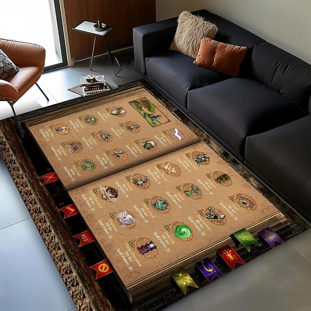 3D HOMM3 Heroes of Might and Magic Map Treasure Chest Retro Game Carpet Rug for Living Room Bedroom Home Sofa,Non-slip Floor Mat