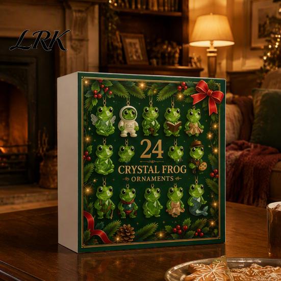 Weihnachtsthema Ornamente Frosch Adventskalender 2026, 24 Tage 2D Acryl Kristallmuster Partygeschenke Countdown-Kalender, Frosch-Thema Hängend für Wand,