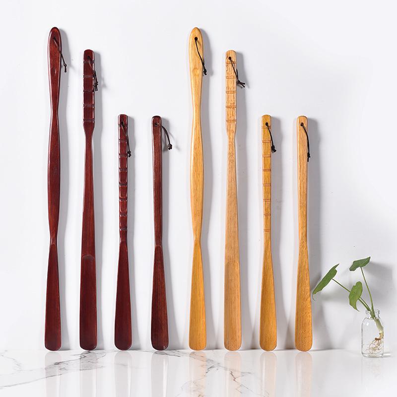 Solid Wood Long Handle Shoehorn - No-Bend Shoe Remover & Portable Puller