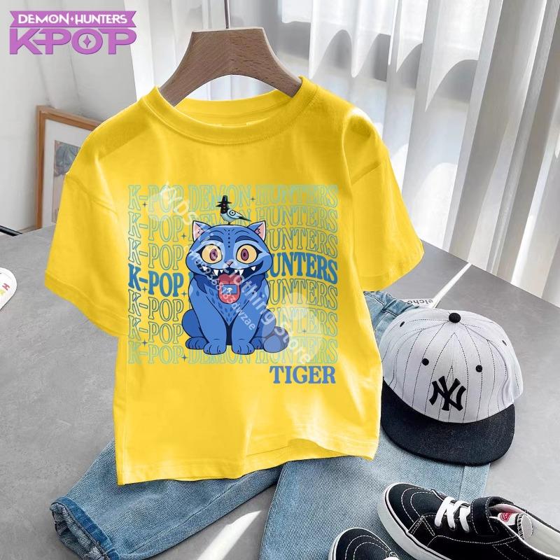 Kpop Demon Hunters Purple T-shirts Girls Cartoon Number Printed Short-sleeved Top Children Summer Sweet T-shirt Birthday Gift