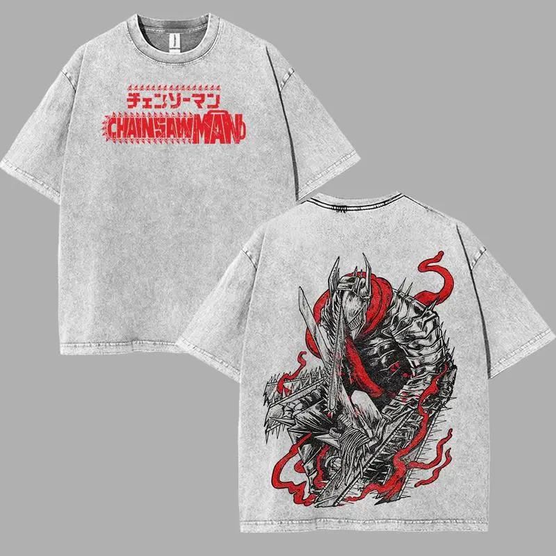 Hot Anime Chainsaw Man Denji Pochita Print T-shirt Men Tshirts Short Sleeve Cotton Clothing Retro Washed T Shirt Harajuku Tops XXL серый 1990₽