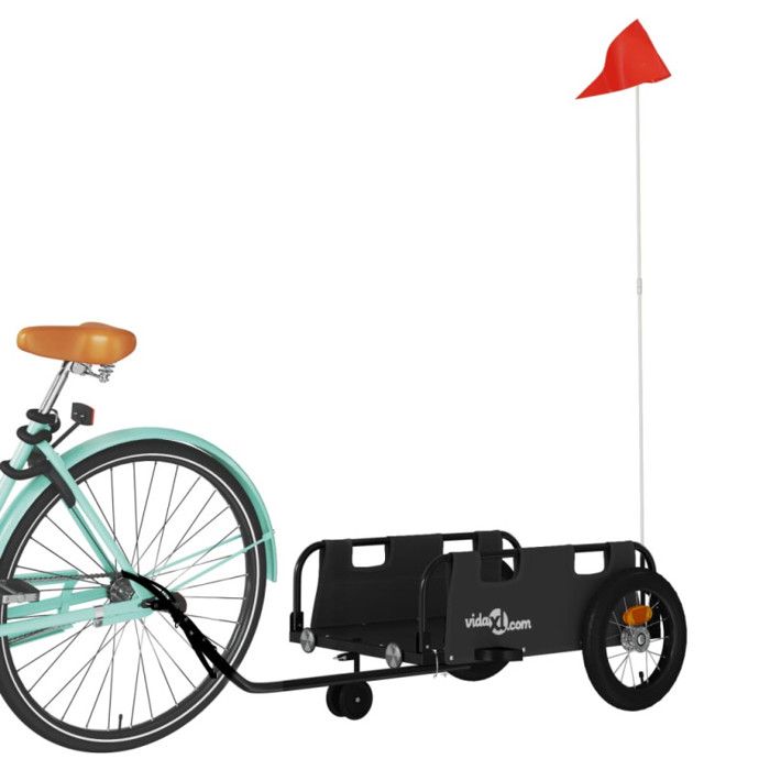 VidaXL Bicycle Trailer, Transport Cart with Hitch Bar, Bicycle Trailer with Flag for Luggage, Black 94185