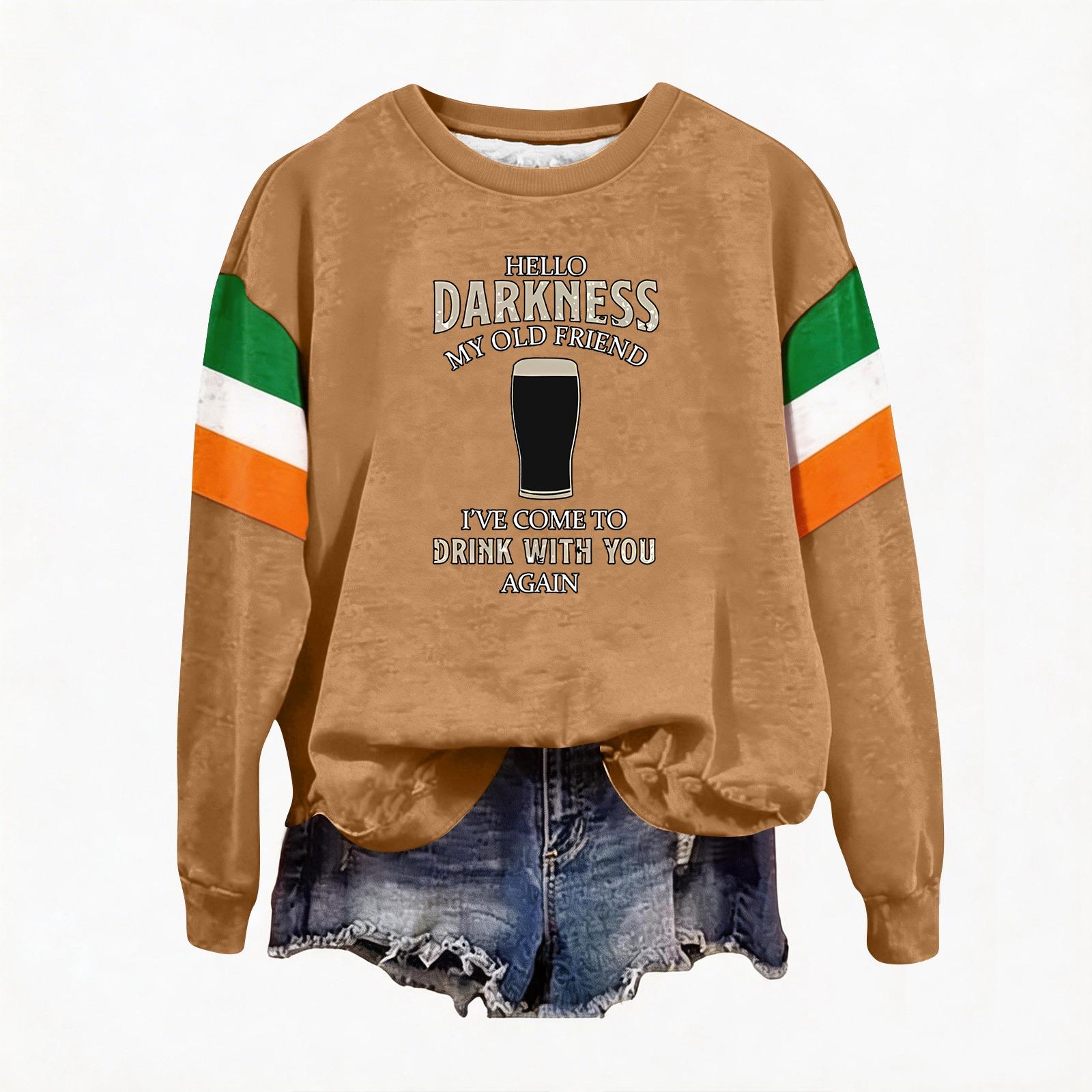 

Женская повседневная модная блузка с длинным рукавом и круглым вырезом, пуловер с принтом XXXL хаки