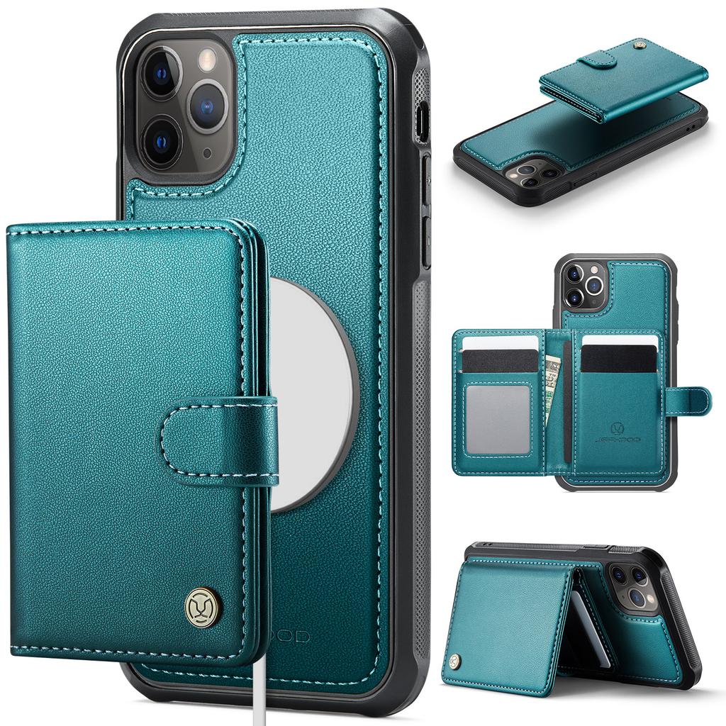 For iPhone 12 Pro Max 6.7 inch Case JEEHOOD J09 RFID Blocking Card Holder Leather Back Phone Cover Compatible with MagSafe