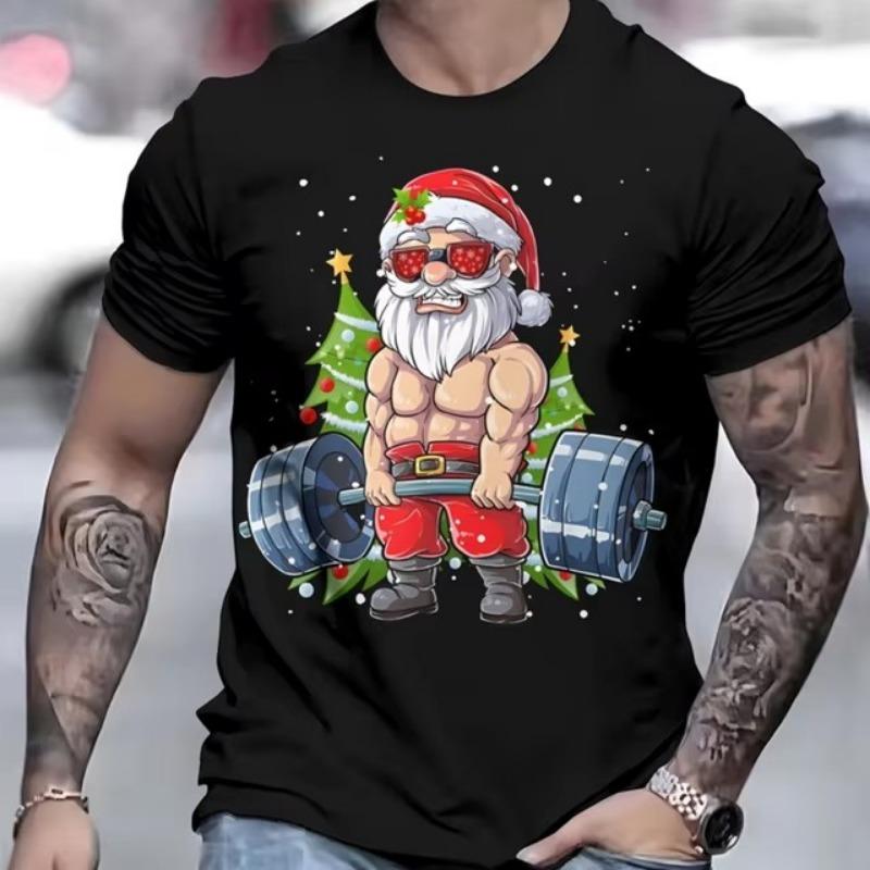 

Забавный принт Санта-Клауса Мужская футболка Рождественские футболки Топы с коротким рукавом Модная повседневная уличная одежда Футболка большого размера Мужская одежда XL