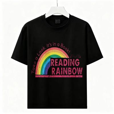 Vintage Reading Rainbow Book Lover Graphic Unisex Cotton T-Shirt