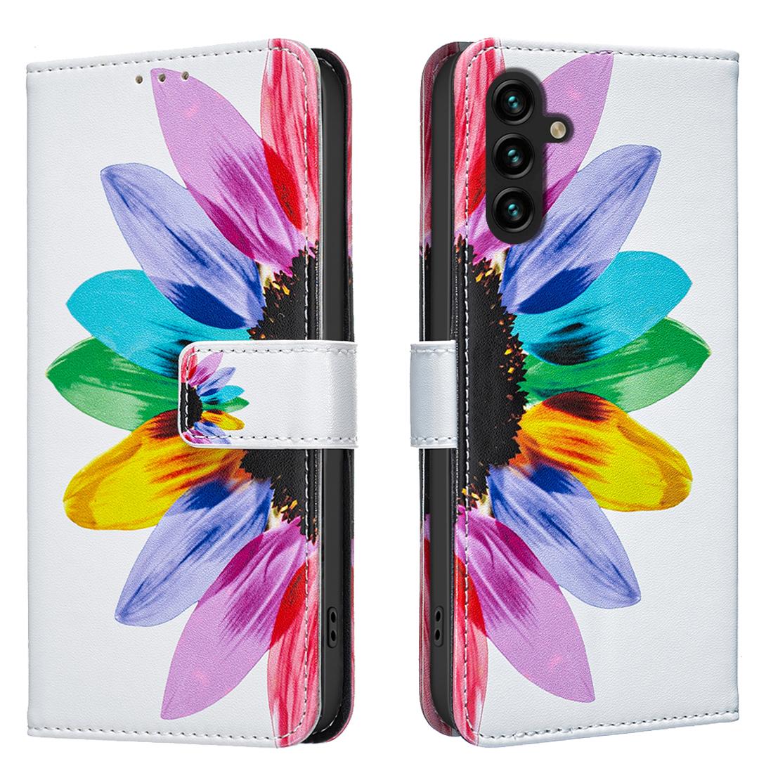 

For Samsung Galaxy A55 5G Case Wallet Stand Pattern Printing Phone Leather Cover Sunflower