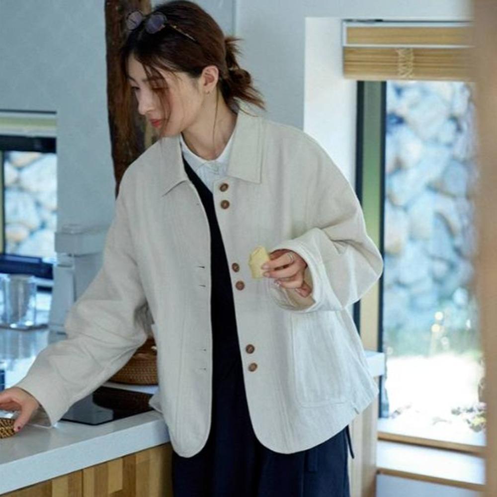 Long Sleeve Woman Vintage Outerwear Button Cardigan Coat Cropped Jacket Women  Spring Autumn