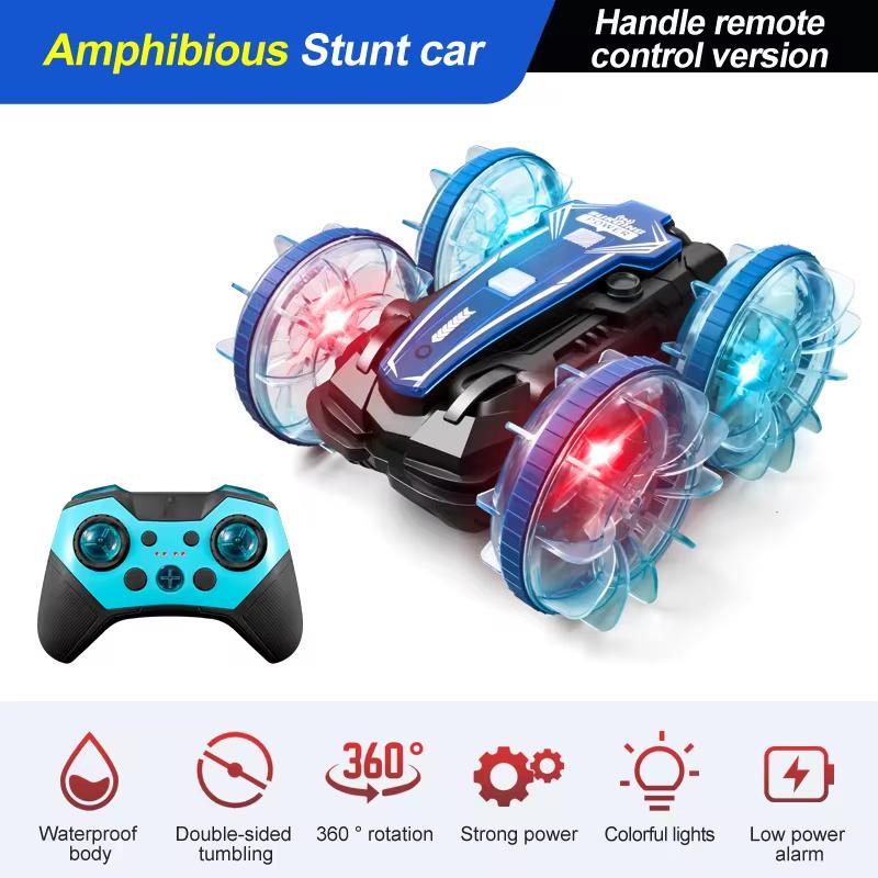 New LED Amphibious RC Car Dual Remote Control Waterproof Stunt Car Double Side Flip Drift Drive 360 ° Rotation Rc Cars Kids Toy Gift