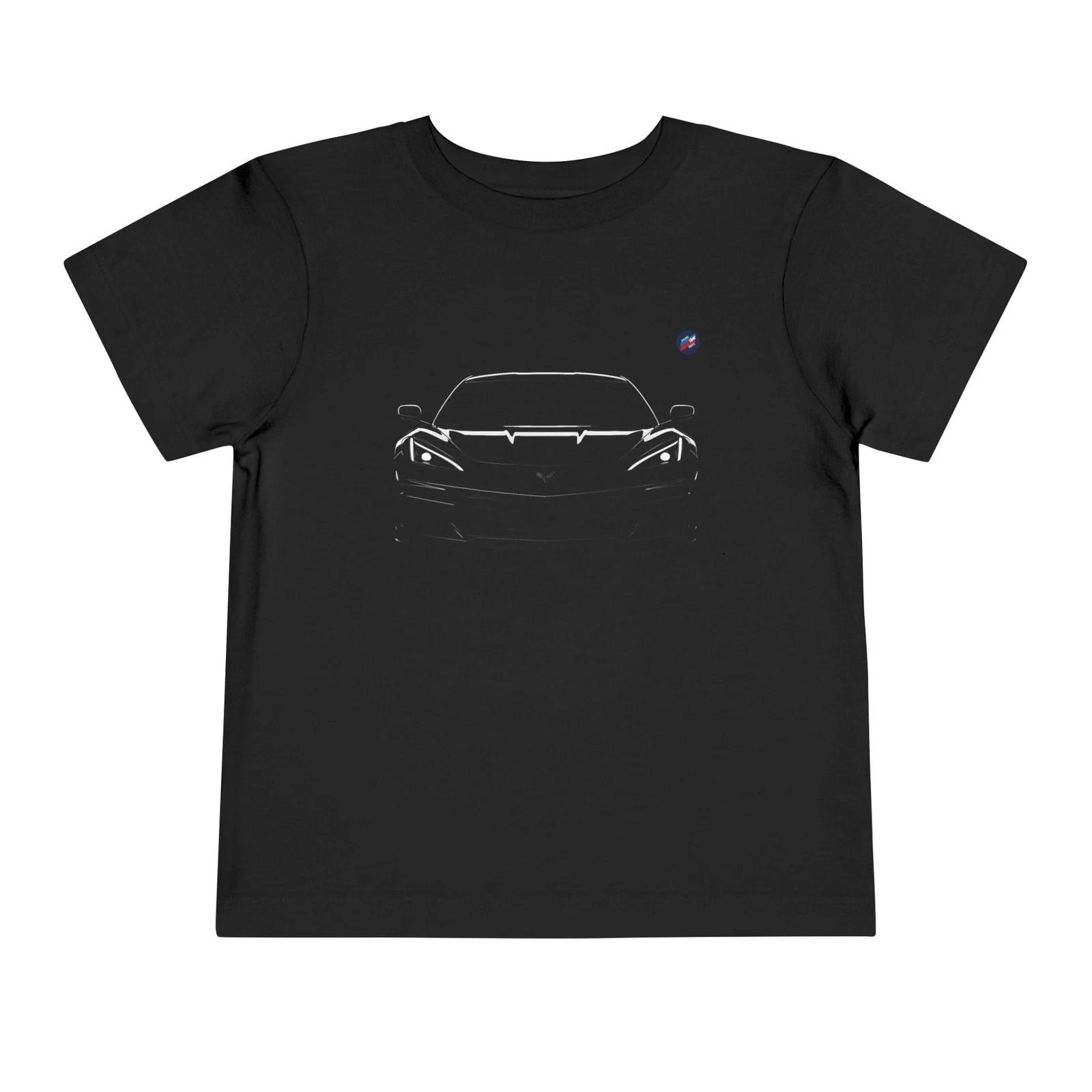 Toddler C8 Corvette Front Outline T-Shirt, Retro Black & White Auto Tee XS