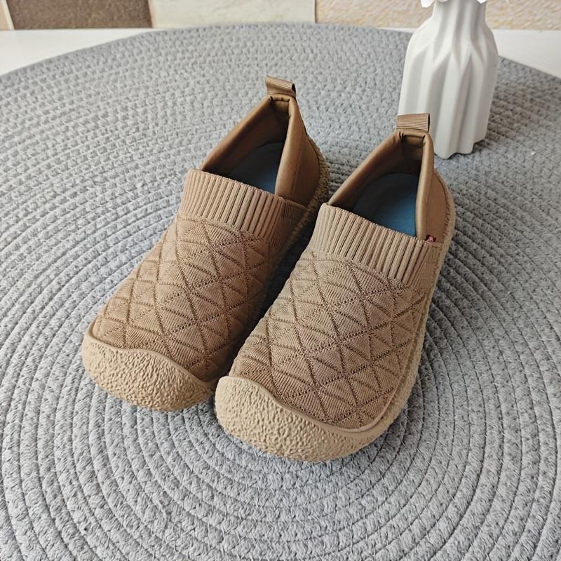 Women's Elegant Slip-On Shoes - Breathable Mesh & Soft Rubber Sole, All-Season Comfort, Beige Casual Shoes with Round Toe for Casual Attire