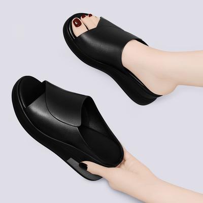 Top Layer Cowhide Wedge Sandals Women's Summer Fashion High Heels Ladies Wear Sandals Women's Slippers Outside