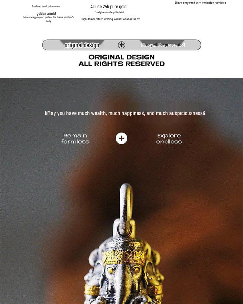 925 Silver Wealth God Elephant Pendant: Retro Handmade Fashion Jewelry