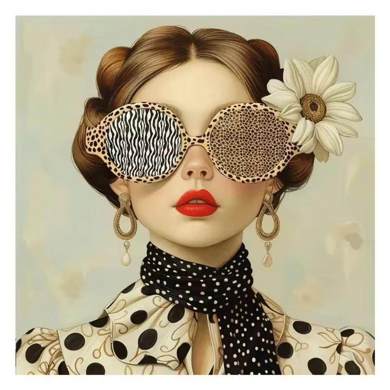 Beautiful Woman with Glasses Flower Canvas Wall Art Painting Posters and Prints Women Wall Art Picture Room Decor Picture