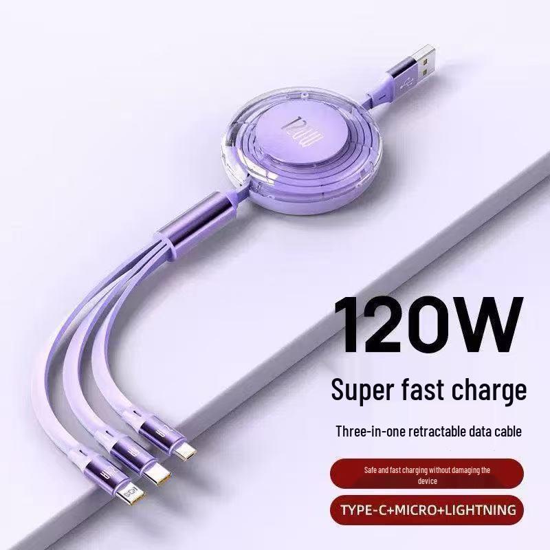 100W Type-C 3-in-1 Fast Charging Cable for Huawei, Android, and Apple Devices