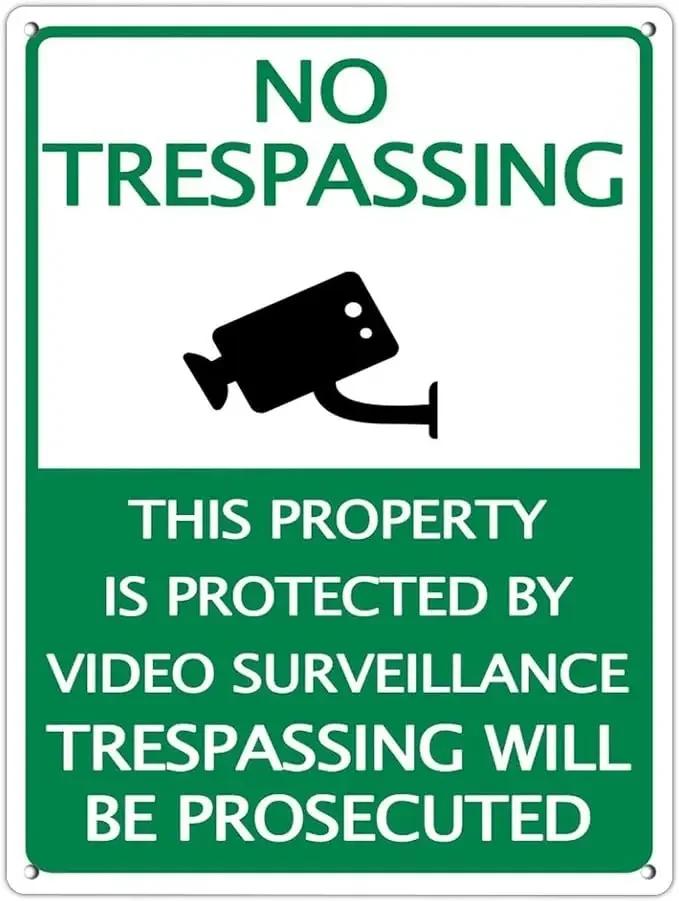 Tin Sign No Trespassing Warning Sign 24 Hour Video Surveillance Metal Board Poster Bar Home Decor Plate Warn Signs Wall Plaques