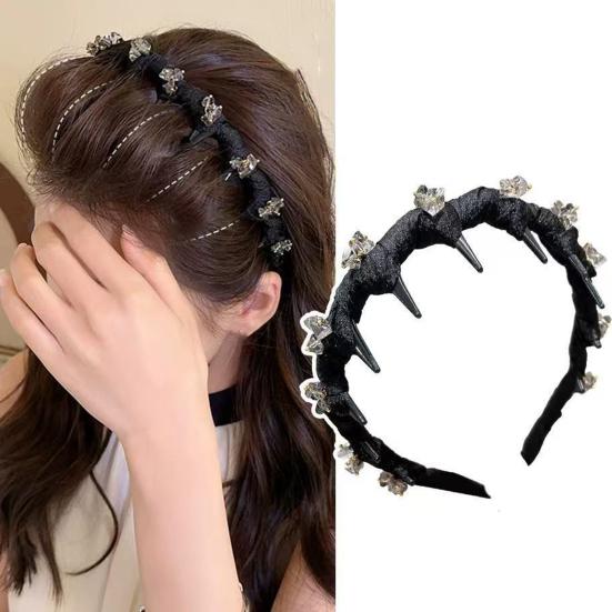 Women Headband Shiny Rhinestones Bright Color Fabric Cover Hair Hoop