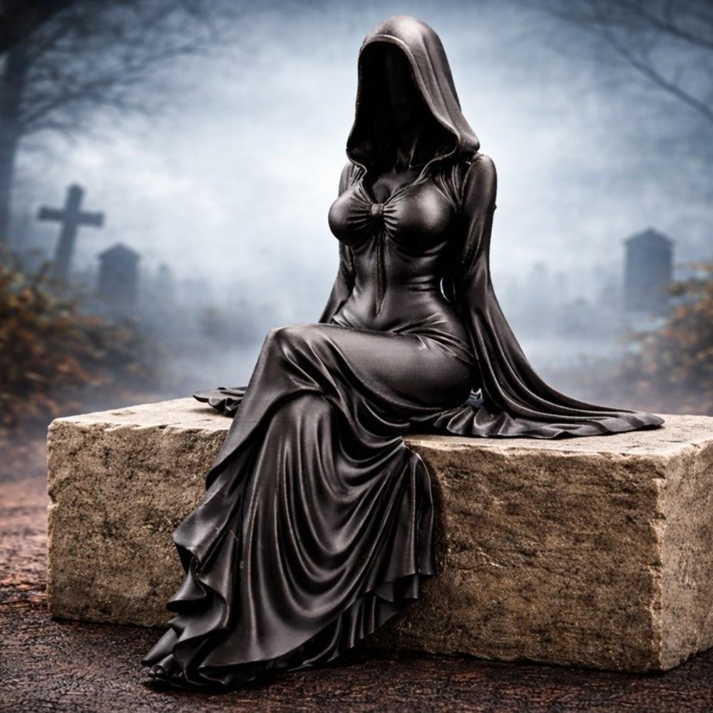 Gothic Style Black Robe Figurine Handmade Female Tabletop Ornament Halloween Decor