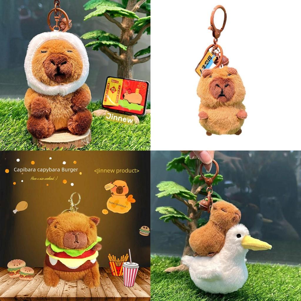 Back Hamburger Capybara Crow Cartoon Design Plush Keychain For Car Key Gift Fob