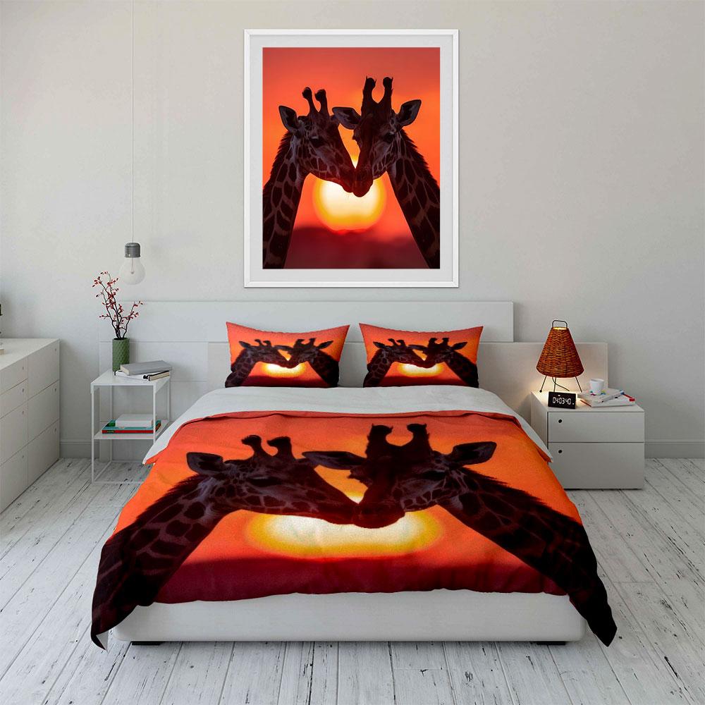 Sunset Giraffe Art Decor Soft Comfortable Duvet Cover Bedding Set Included 1*Duvet Cover & 2*Pillowcases, Gift