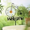 Garden Windmill Iron Bicycle Style Pinwheel with Welcome Sign Stake Outdoor Windmill